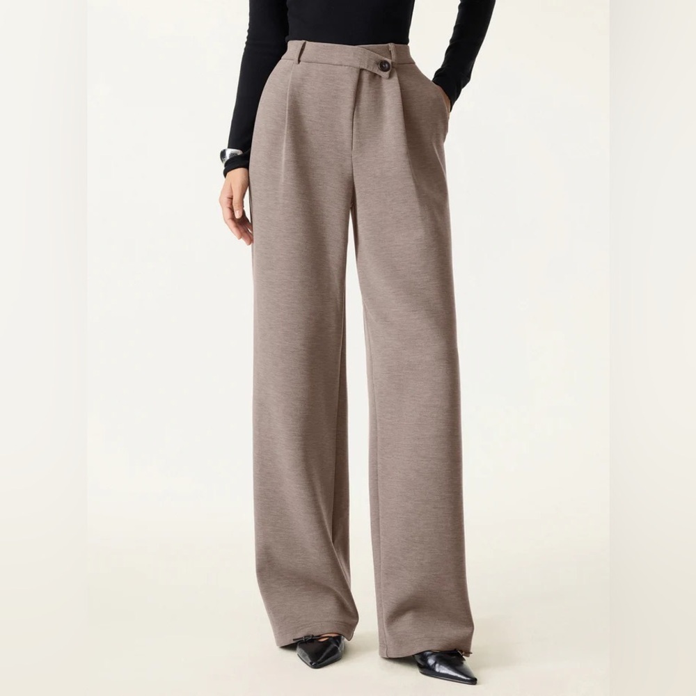 OGL Cozy Warm High Rise Slanted Fly Front Wide Leg Pants small nwt***